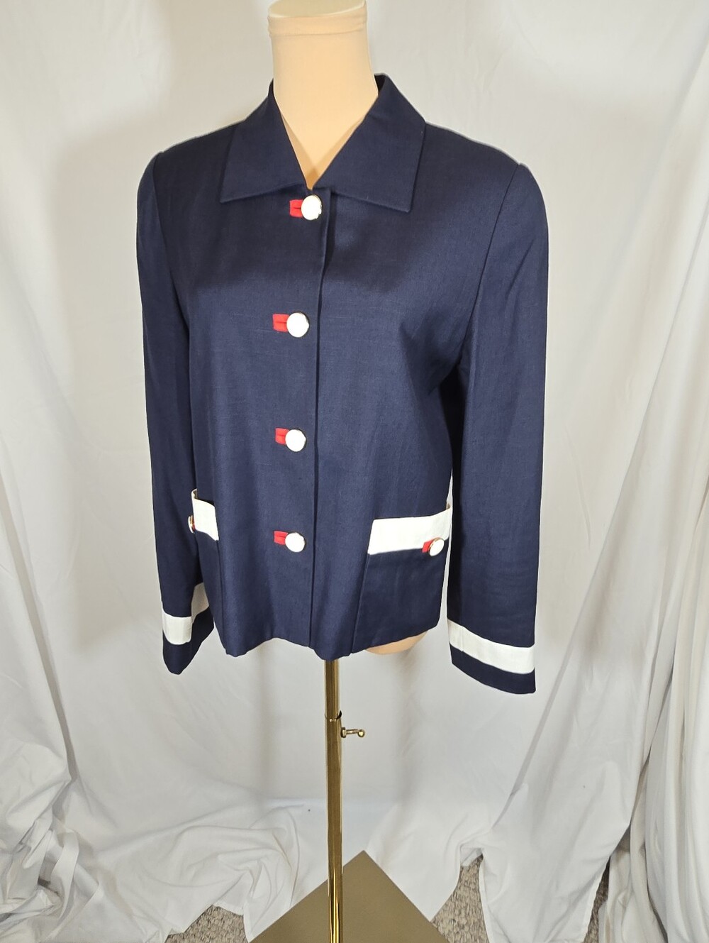 Vintage Helga Navy Jacket with White Trim And Red Accents